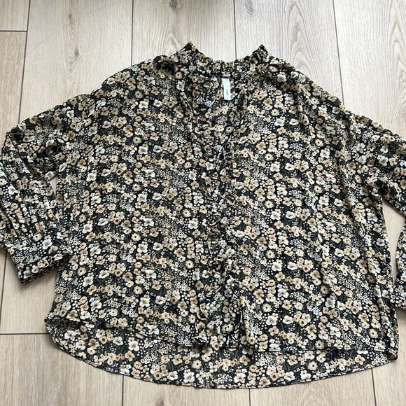 Mango MNG Sheer Floral Print Blouse Black and Cream Women's Top Size 4 - Picture 9 of 11